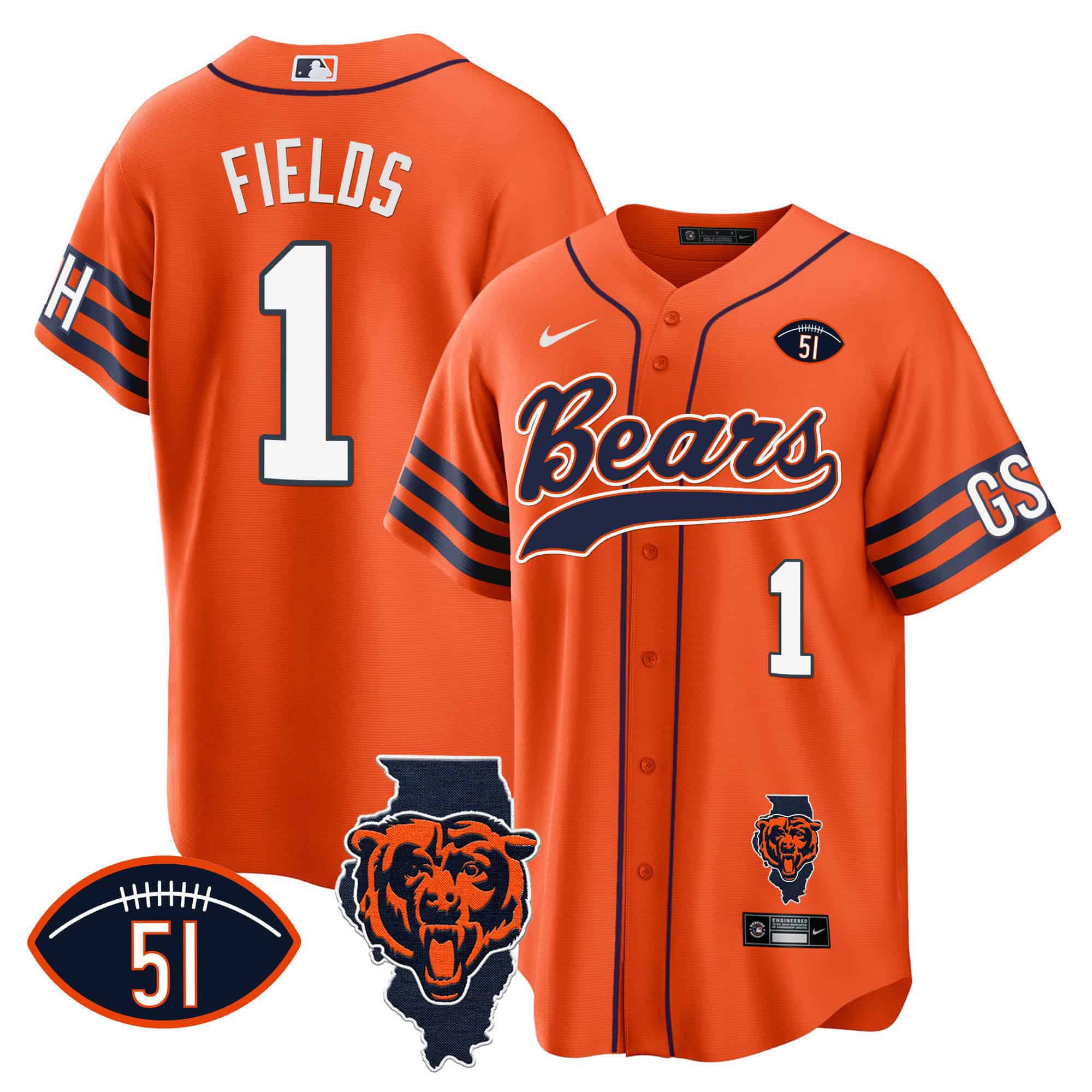 Men Chicago Bears #1 Fields Orange 2024 Nike Patch Baseball NFL Jersey->indianapolis colts->NFL Jersey